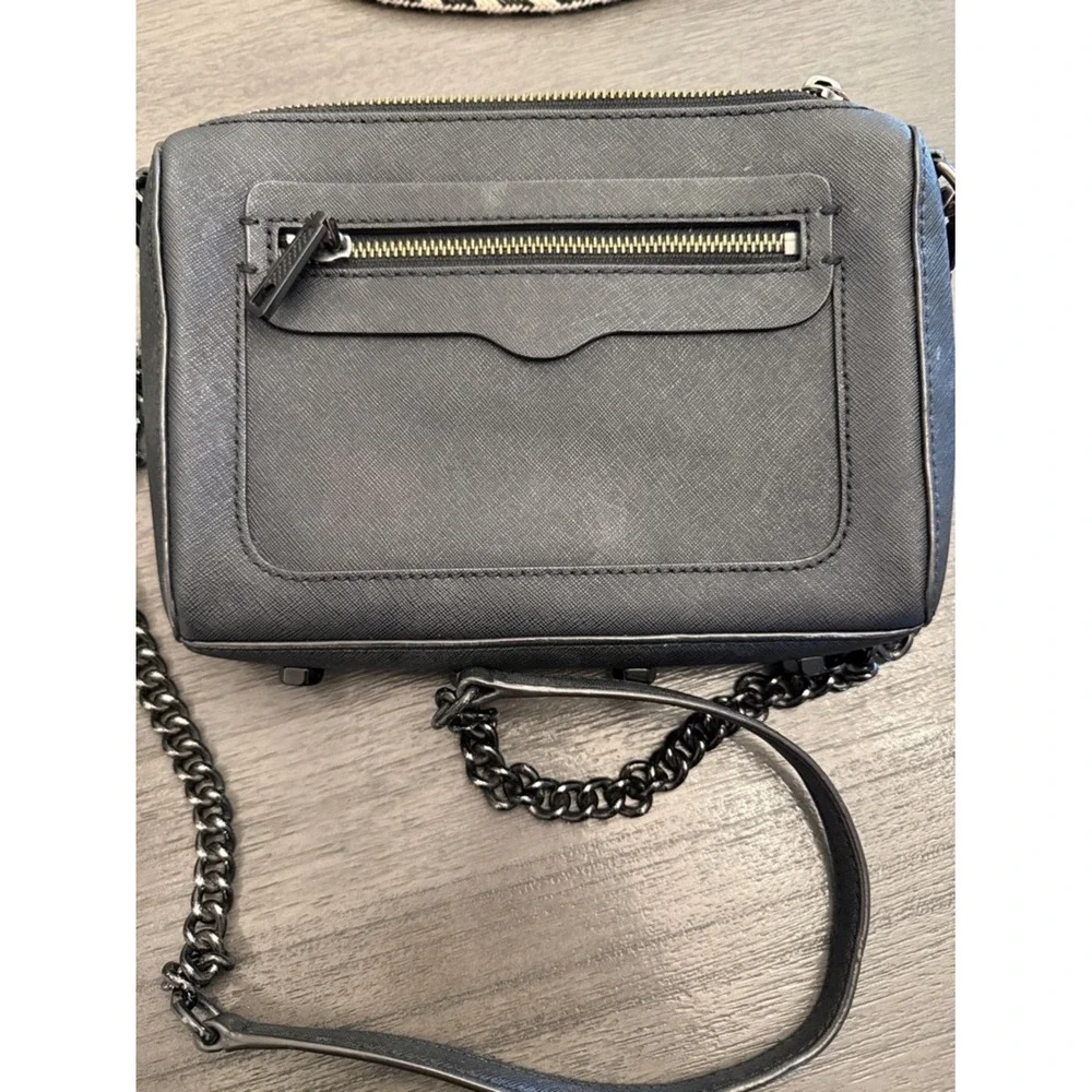 Rebecca‎ Minkoff Avery Crossbody Bag Black Saffiano Leather Gunmetal Chain OS